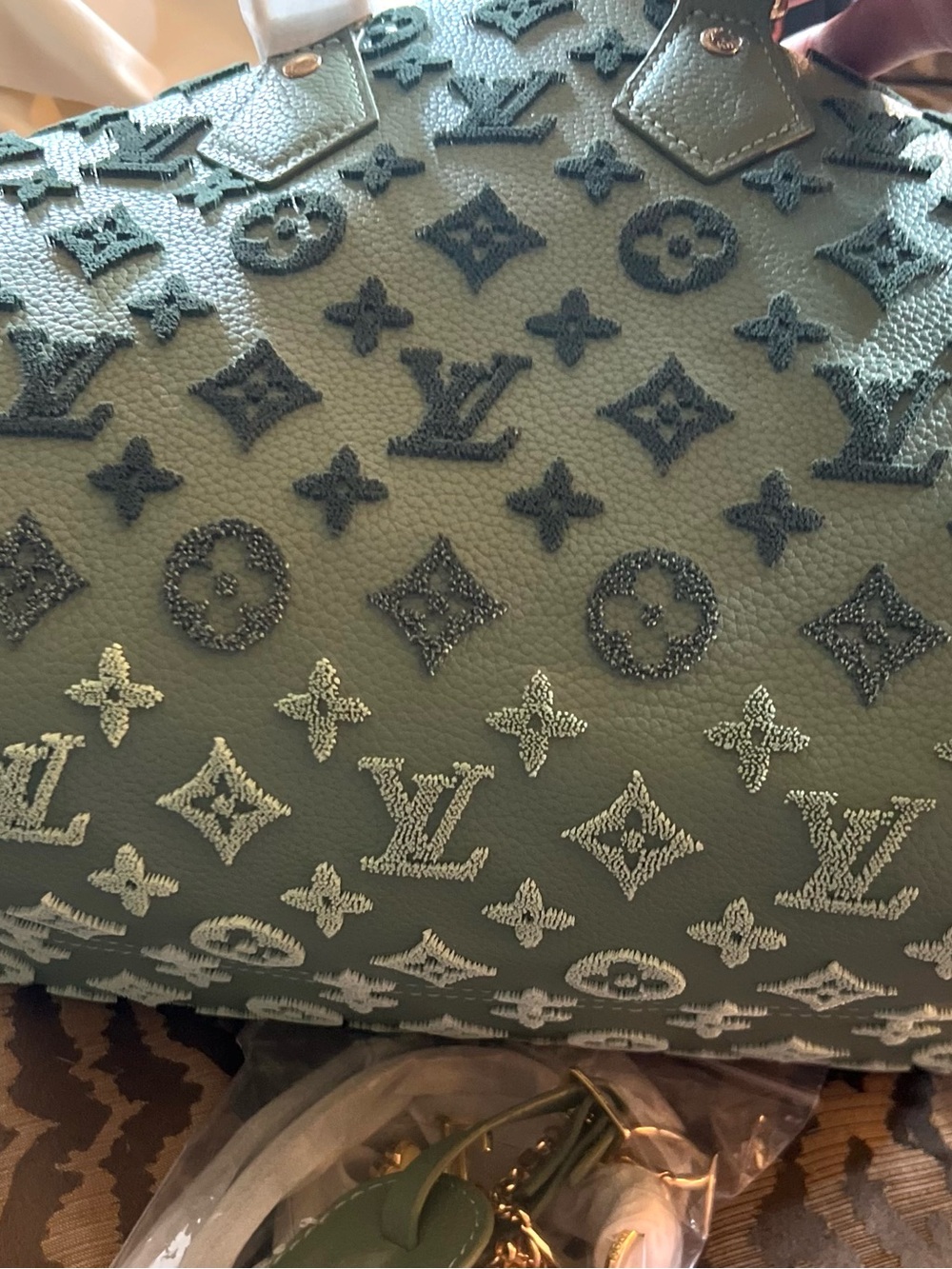 FASHION DESIGNER SAGE GREEN Monogram Satchel-NWOT - Picture 13 of 13